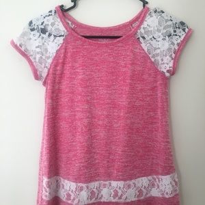 Girls Pink Shirt With Lace Detailing